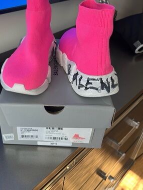 Balenciaga Neon Pink Sock Sneakers with Graffiti White Sole